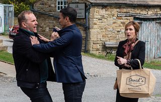 Will grabs Jai in Emmerdale