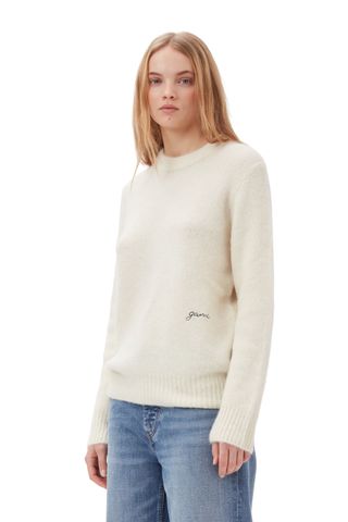 White Brushed Alpaca O-Neck Sweater