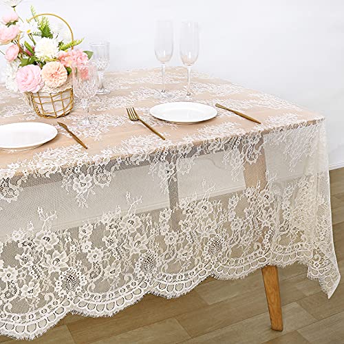 Soardream Lace Tablecloth 60x120 Inches Wedding Tablecloth Rectangular Farmhouse Table Cloth Classic Vintage Lace Fabric for Fall Tea Party Wedding Decorations Home Decor