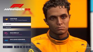 A really strange looking Lando Norris on the F1 Manager 23 menu.