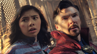 Xochitl Gomez and Benedict Cumberbatch in Doctor Strange in the Multiverse of Madness