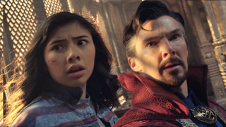 America Chavez and Doctor Strange in a still from &quot;Doctor Strange in the Multiverse of Madness&quot;