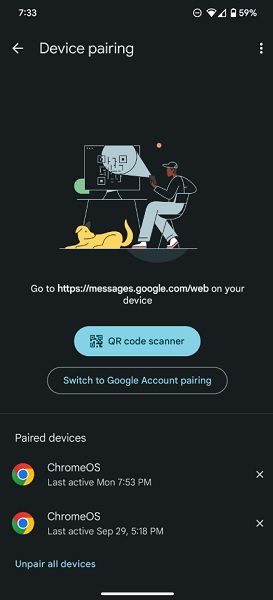 An APK deep dive unearthed a new "Google account pairing" option for Messages.