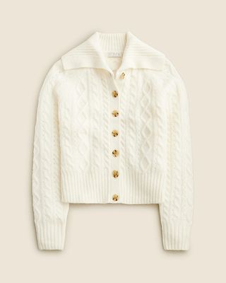 Collared Cable-Knit Cardigan Sweater