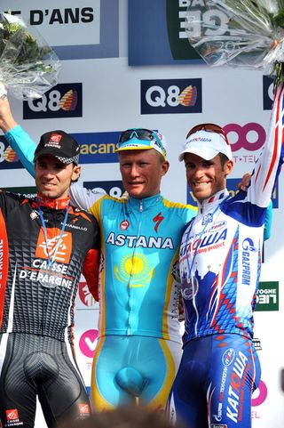 Alexandre Vinokourov wins, Alexandr Kolobnev 2nd, Alejandro Valverde 3rd, Liege-Bastogne-Liege 2010