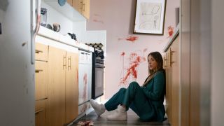 Kaley Cuoco in a room with blood in Based On a True Story.