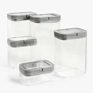 Cut out of clear storage containers with grey lids