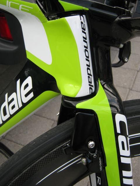 The front brake on Ivan Basso's Cannondale TT bike