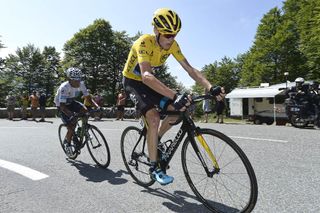 Chris Froome leads Nairo Quintana on the final climb of Stage 10 of the 2015 Tour de France.
