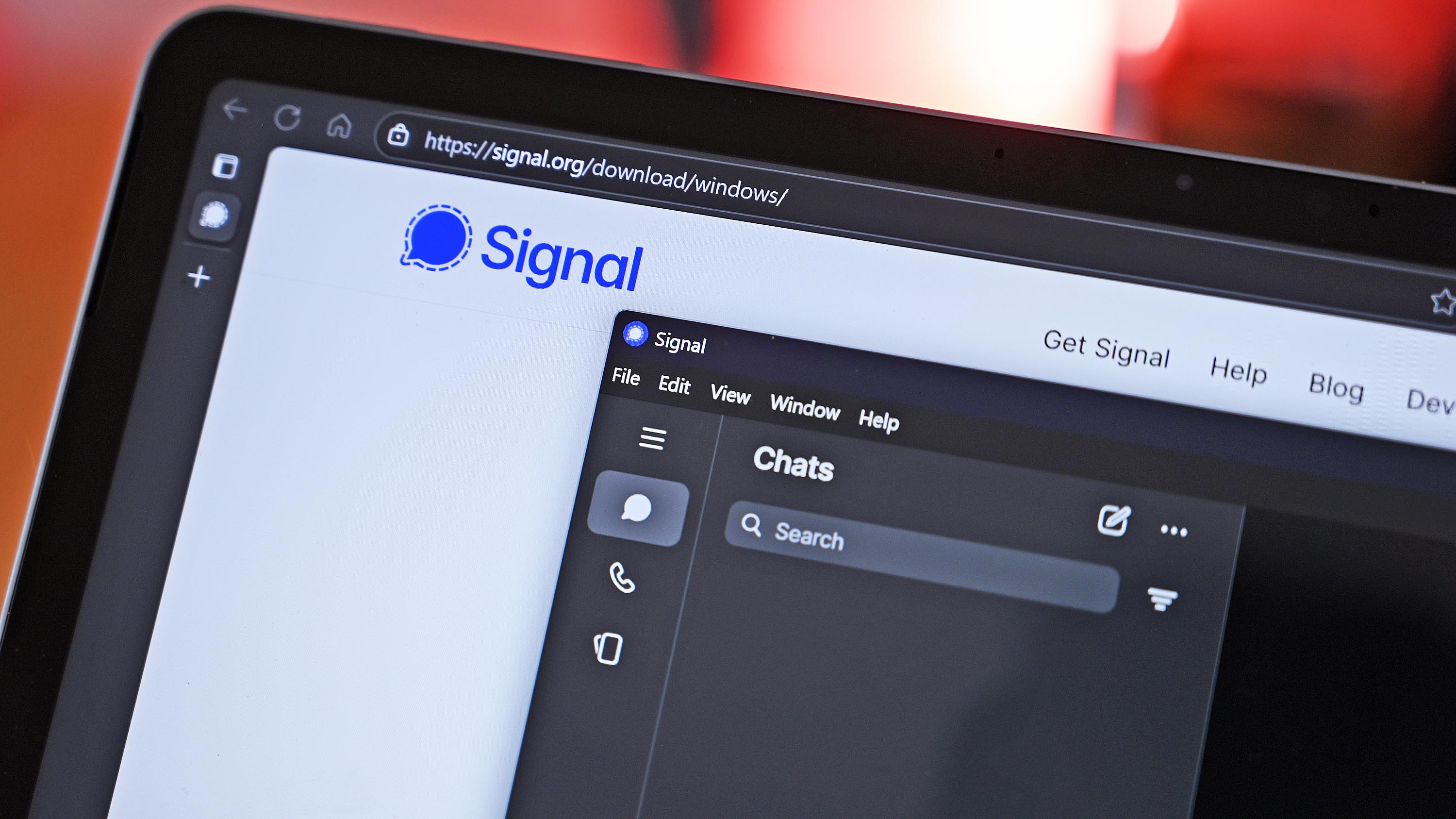 Signal app and website on the Microsoft Surface Pro 12-inch Copilot+ PC with Windows Recall.