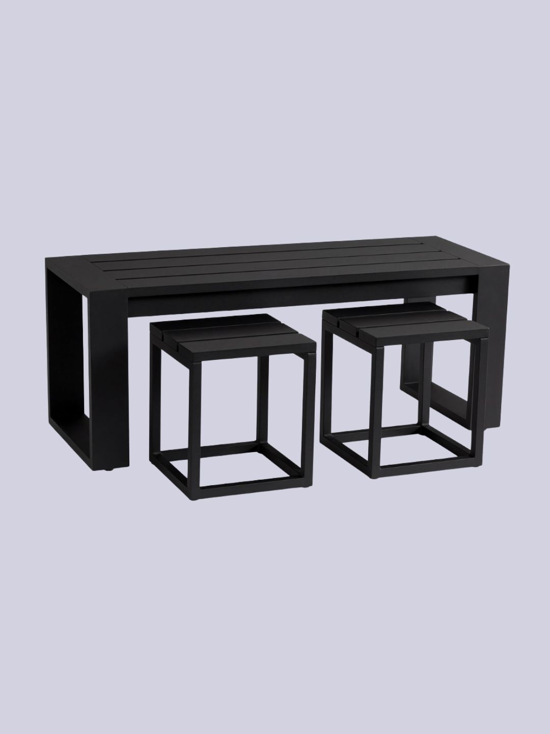 Malibu Metal Rectangular Outdoor Coffee Table with Nesting Stools
