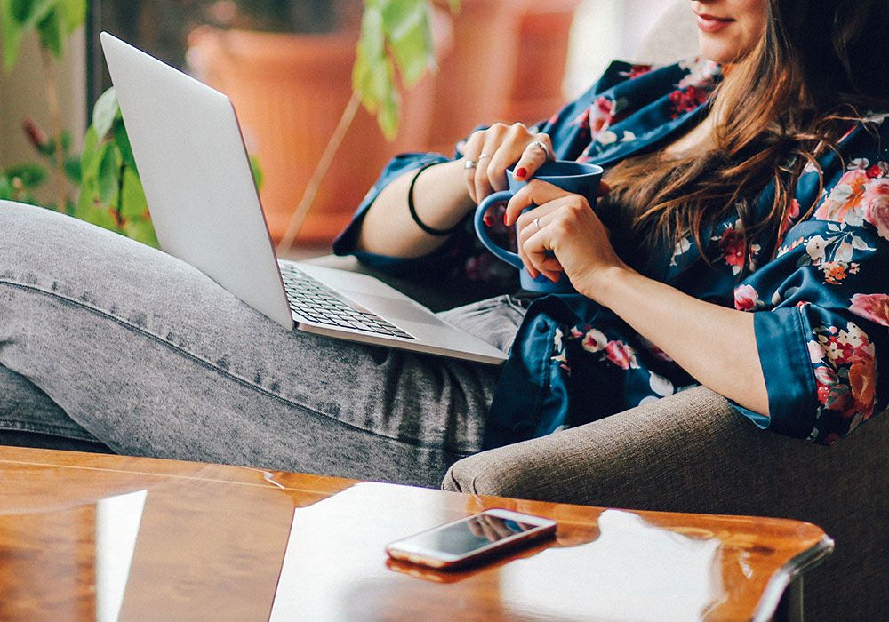 Woman working from home on laptop