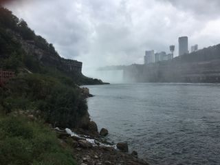 Niagara Falls empties out into Niagara Gorge where the cliffs rise about 1,200 feet from the Niagara River.