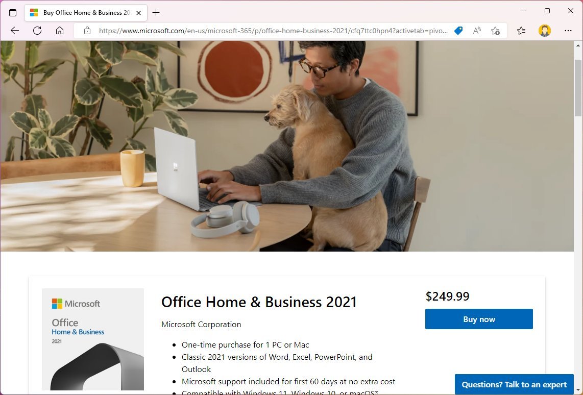 Office Home & Business 2021 product page