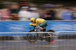 Australia's Grace Brown cycles as she competes in the women's road cycling individual time trial during the Paris 2024 Olympic Games in Paris, on July 27, 2024. (Photo by Dimitar DILKOFF / AFP)