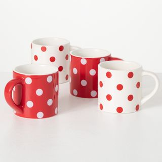 white and red polka dot mugs