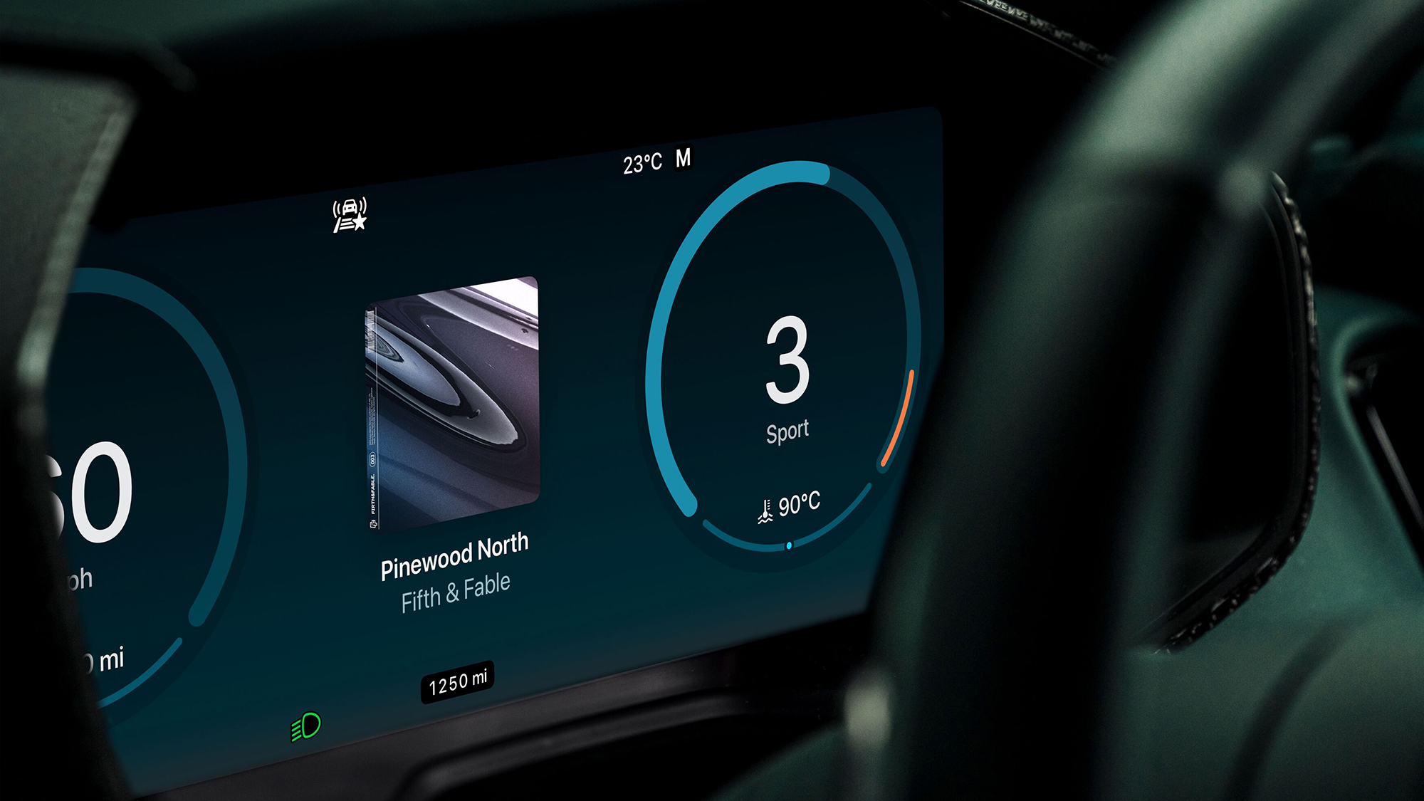 The interior of an Aston Martin car showing Apple CarPlay Ultra