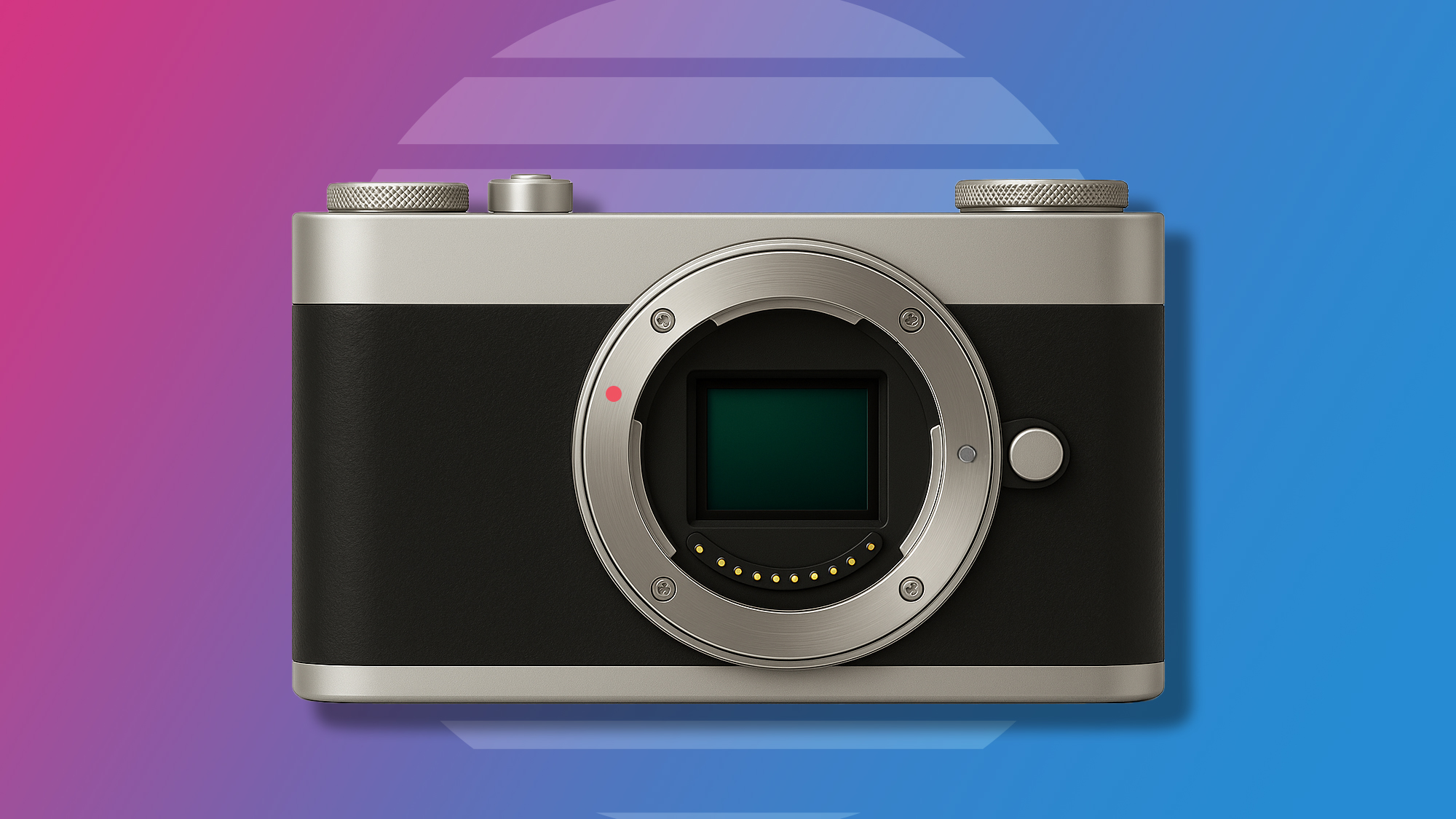 Esquisse camera on a magenta / blue background with radar graphic