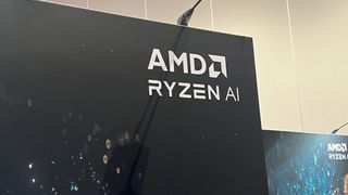 The AMD Ryzen AI logo on a display at the AMD Advancing AI 2024 event