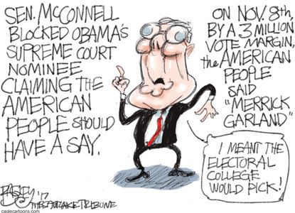 Political Cartoon U.S. Mitch McConnell Senate Republicans Supreme Court Neil Gorsuch Merrick Garland