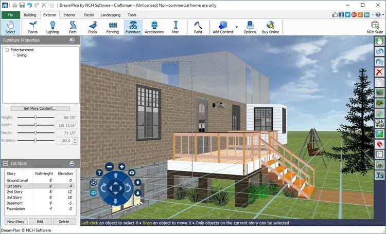 Screenshot of DreamPlan's landscaping tools
