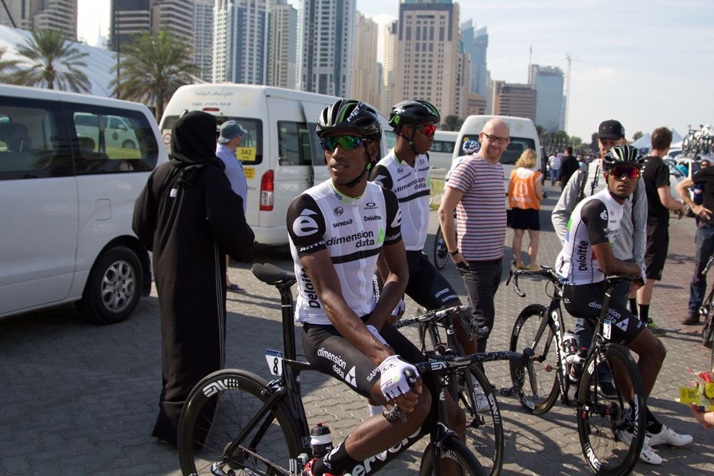 The Dimension Data riders assemble for the stage start