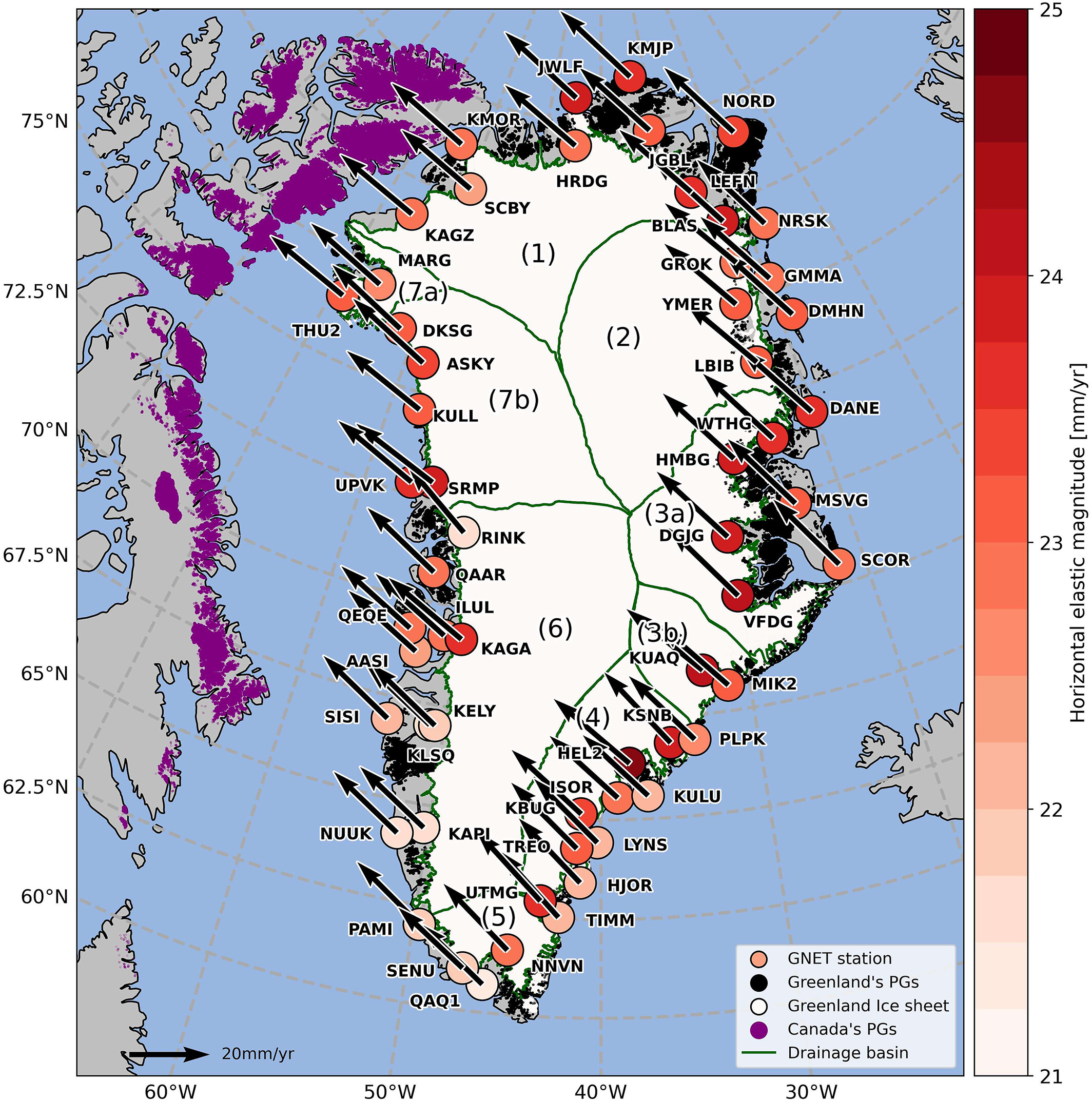 Map of Greenland showing the island&#039;s northwest movement towards Canada&#039;s High Arctic.