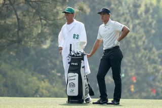 Cameron Champ and caddie Chad Reynolds at the 2021 Masters