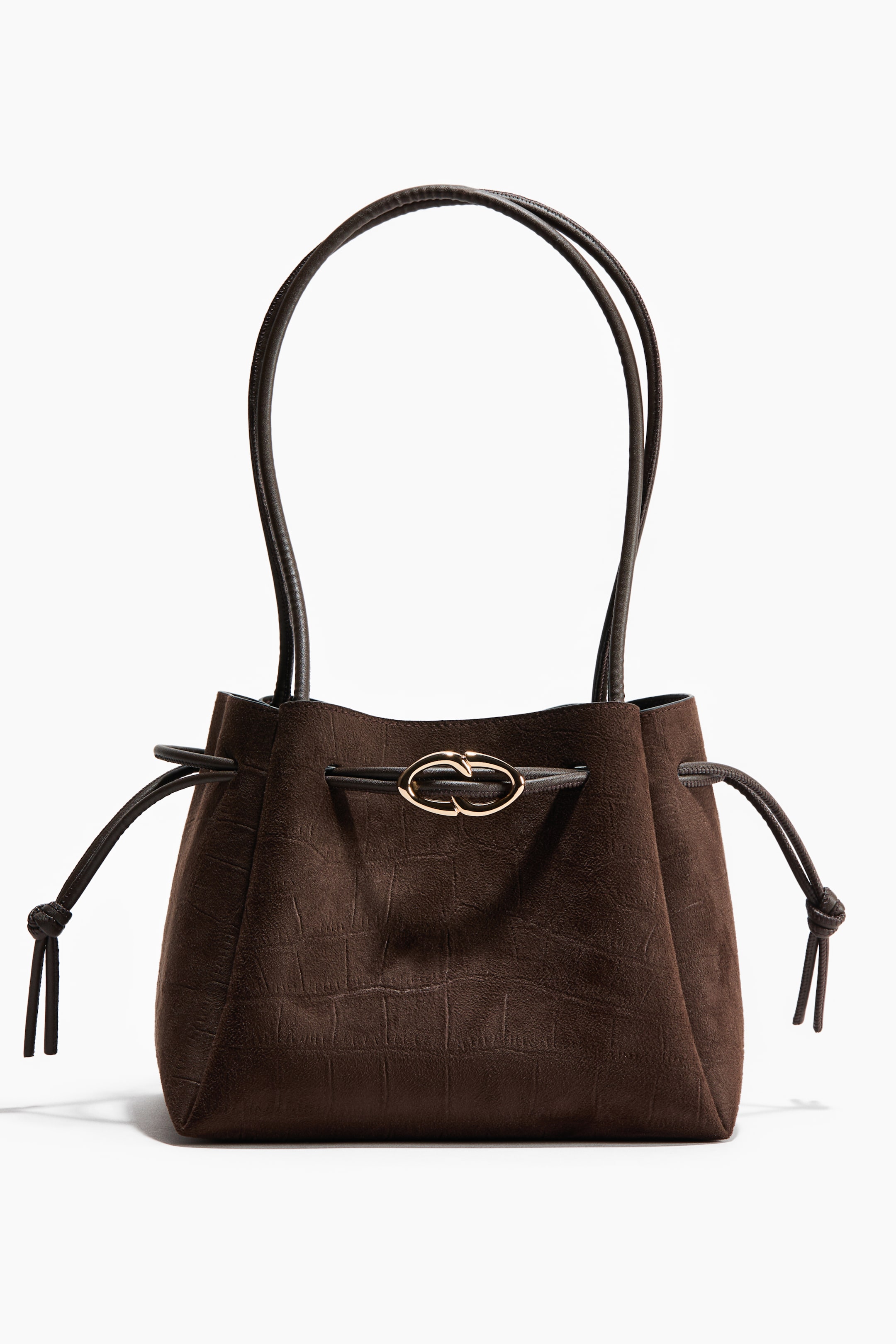 Shoulder Bag With Drawstring - Beige