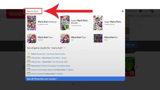 Screenshot of search bar on Nintendo website