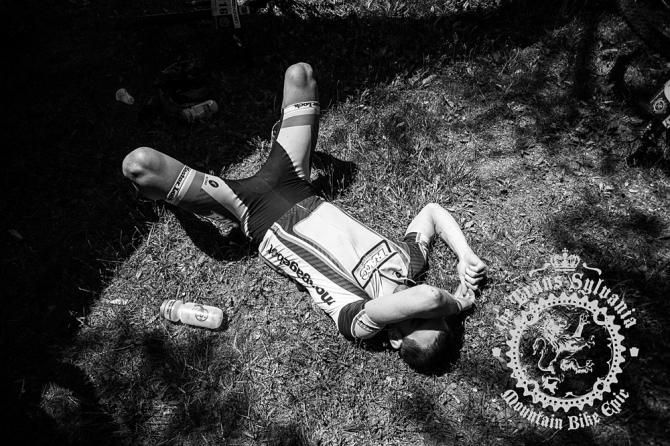 A rider enjoying a much needed rest at the end of a long week of racing.