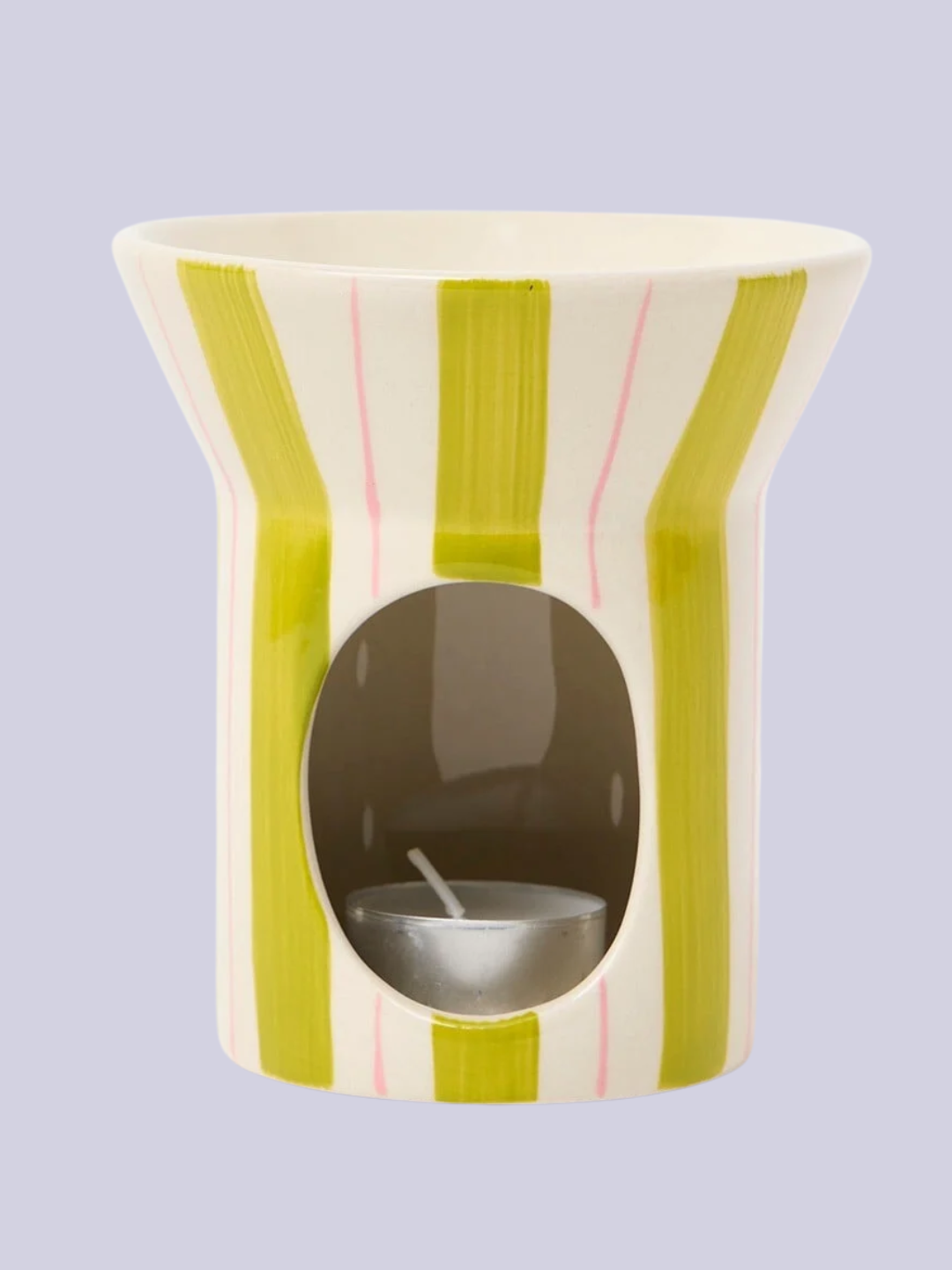 A striped ceramic oil burner