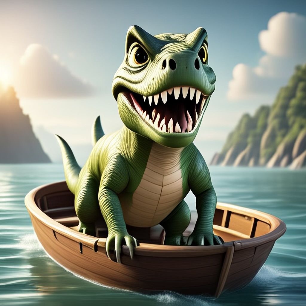 T-rex on a boat generated by Image Playground