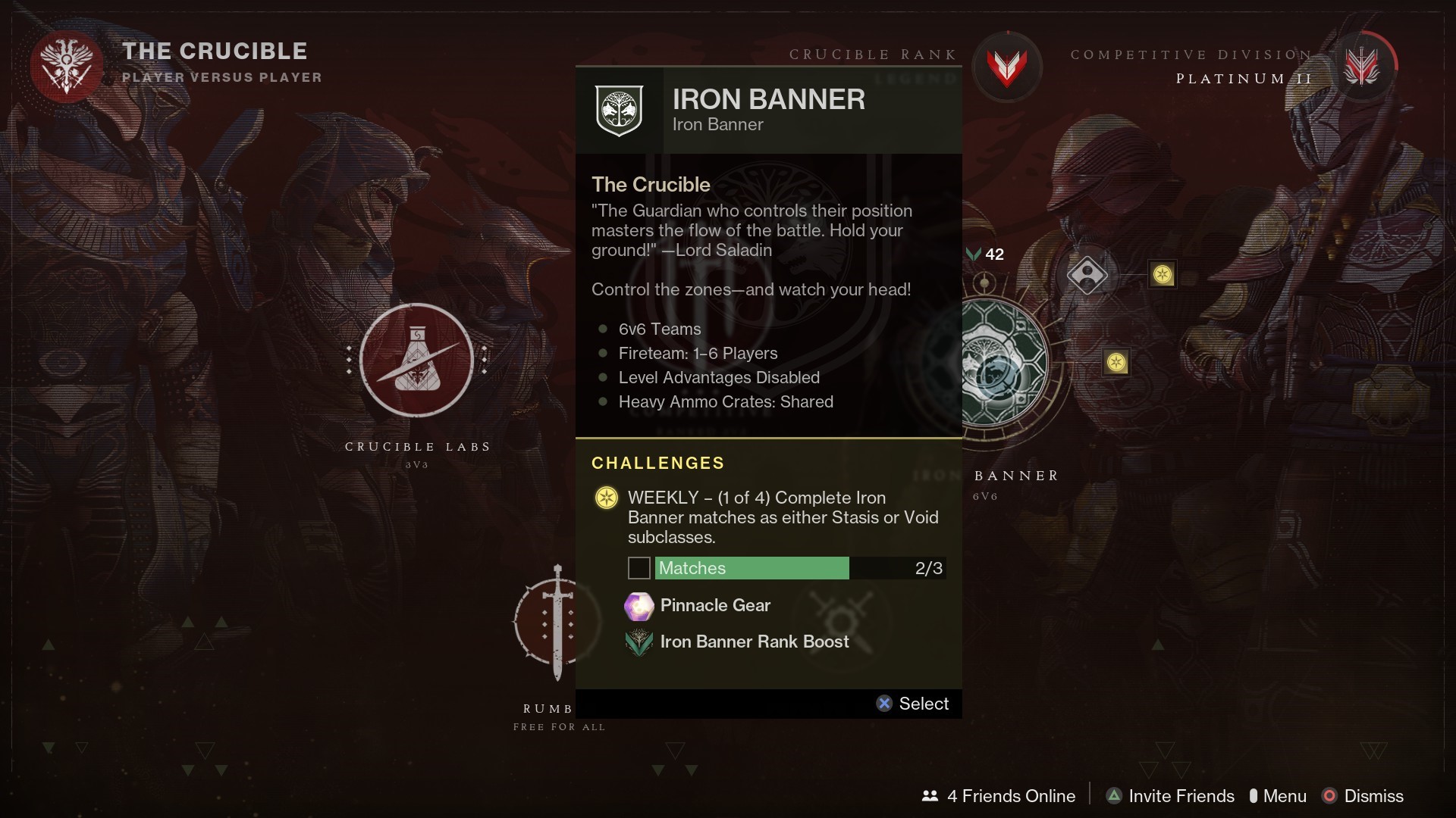 Destiny 2 Iron Bannner daily challenges in menu