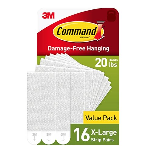 Command 20 Lb X-Large Picture Hanging Strips, 16 Pairs White Command Strips Heavy Duty Picture Hanger