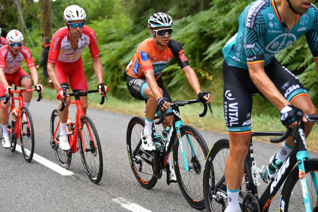 CAP DCOUVERTE FRANCE AUGUST 02 Bryan Coquard of France and Team BB Hotels Vital Concept Orange Leader Jersey during the 44th La Route dOccitanie La Depeche du Midi 2020 Stage 2 a 1745km stage from Carcassonne to Cap Dcouverte 344m RouteOccitanie RDO2020 on August 02 2020 in Cap Dcouverte France Photo by Justin SetterfieldGetty Images