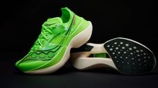 Lime green Endorphin Elite running shoes sold at Saucony