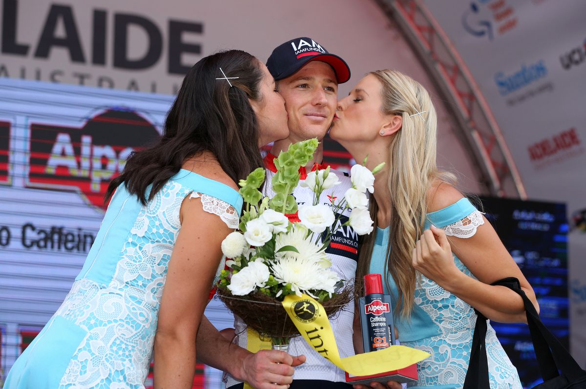 David Tanner on the Tour Down Under podium as most combative