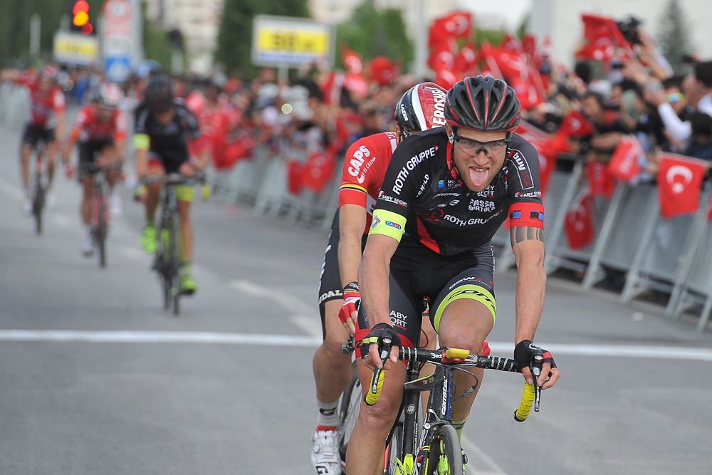 Alberto Cecchin of Team Roth reacts after taking runner-up position during Stage 3 of the 2016 Tour of Turkey