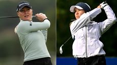 Charley Hull and Chiara Tamburlini hit golf shots