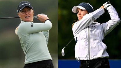 Charley Hull and Chiara Tamburlini hit golf shots