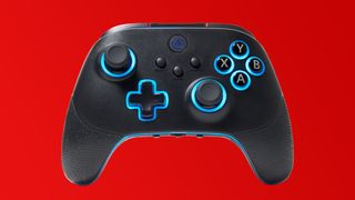 The PowerA OPS V3 Pro wireless controller on a red background