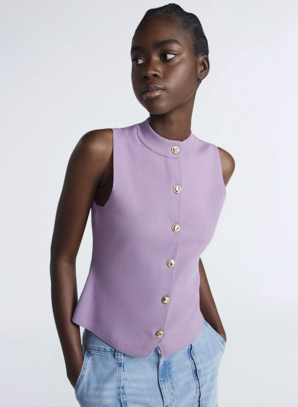 Scoop, Scoop Women's and Women’s Plus Mockneck Sweater Vest With Gold Tone Buttons, Midweight, Sizes Xs-4x