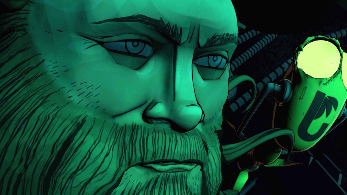 Close up view of Kurt's face in green light