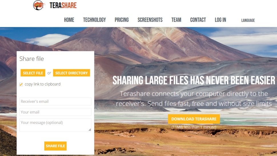 Website screenshot of Terashare (August, 2025)