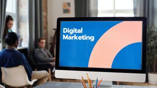 computer displaying digital marketing slideshow