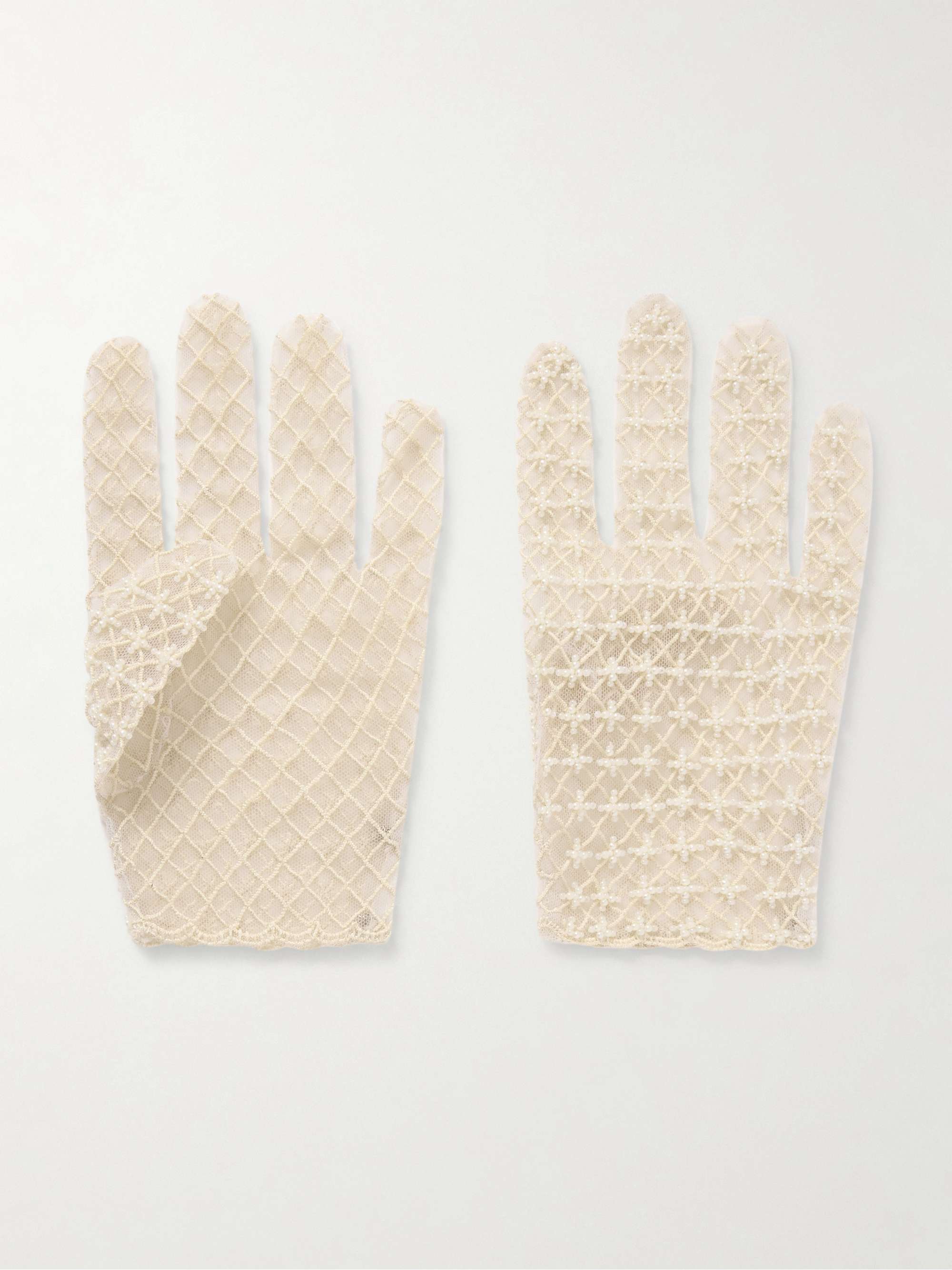 Pearl-Like Embellished Embroidered Tulle Gloves