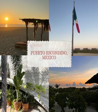 A collage of influencer and hotel imagery featuring Puerto Escondido, Mexico.