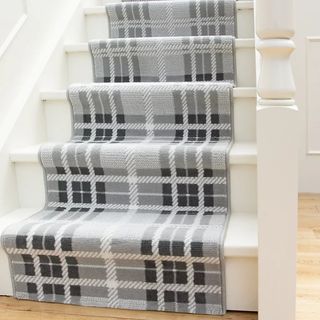 B&Q Kukoon Rugs Grey Tartan Cut To Measure Stair Carpet Runner 70cm Wide