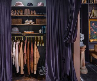 bedroom closet with dark curtains